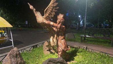 Фото - Подсветкой оформлен памятник Жар-птице на улице Щербакова в Петербурге
